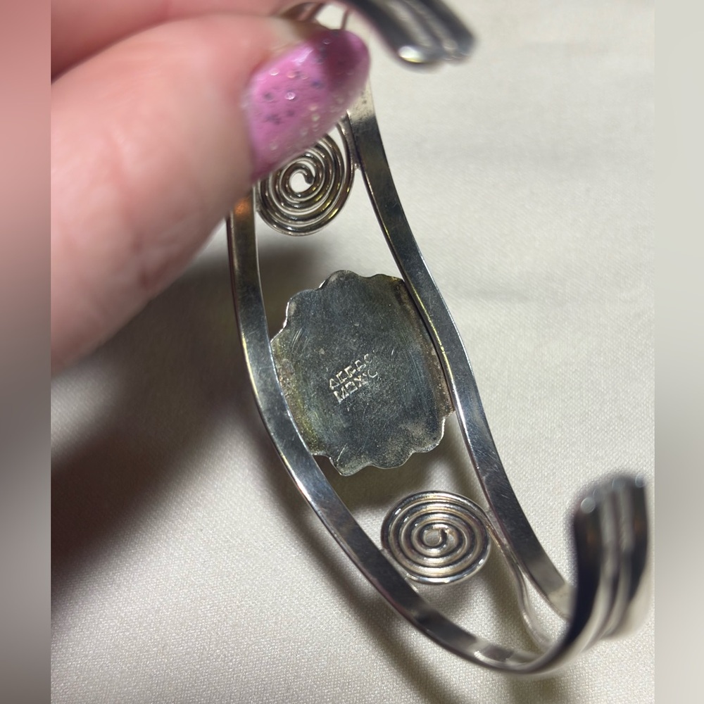 Vintage Iridescent Abalone Shell Alpaca Silver Festival Cuff Bracelet - Picture 6 of 8